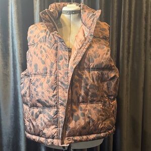 Old Navy Brown Leopard Print Puffer Vest